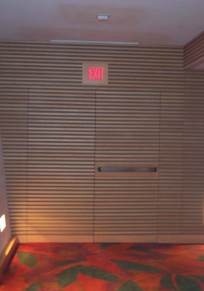Acoustical doors manufactured to blend into the interior design.